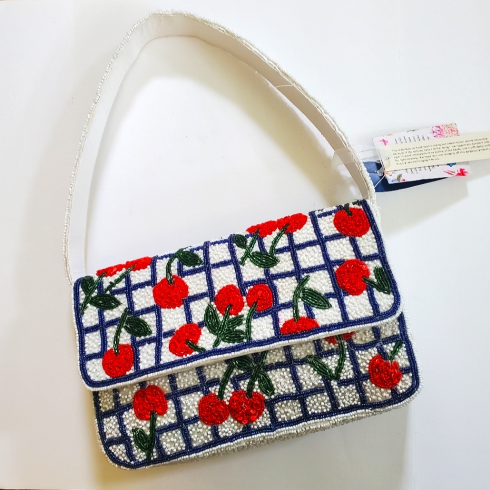NWT VIRAL Beaded Cherry Shoulder Bag